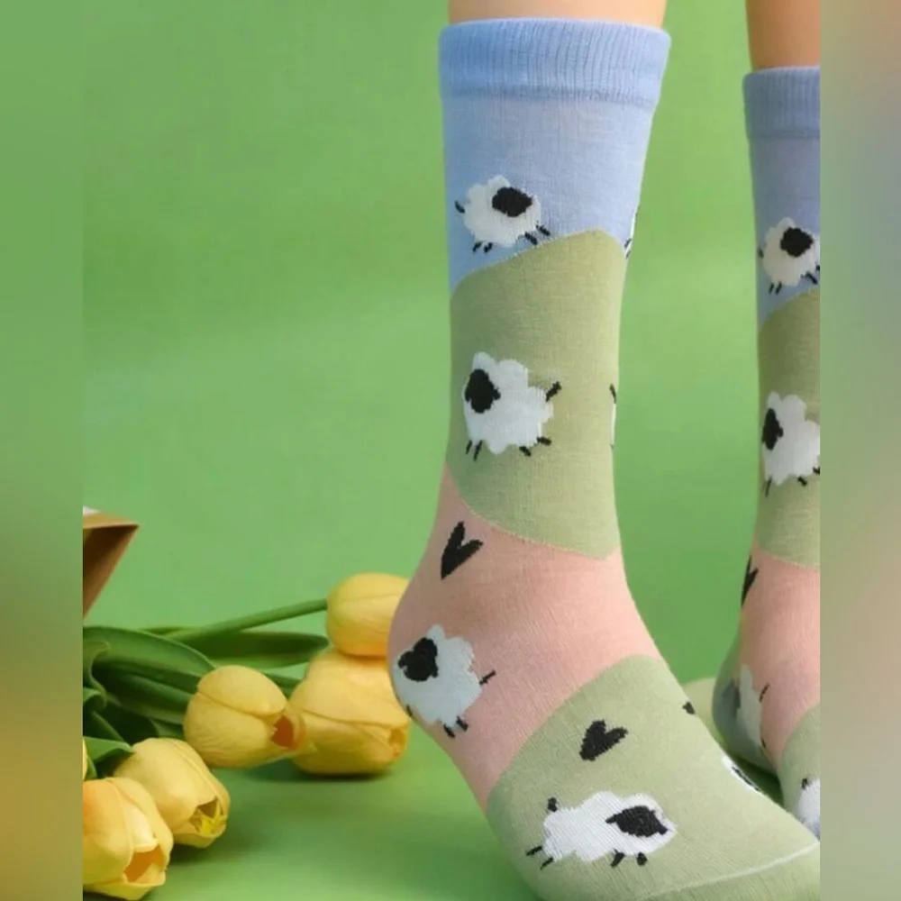 Sheep Socks lamb farm funny Womens girls teens gift heart pattern animal kids